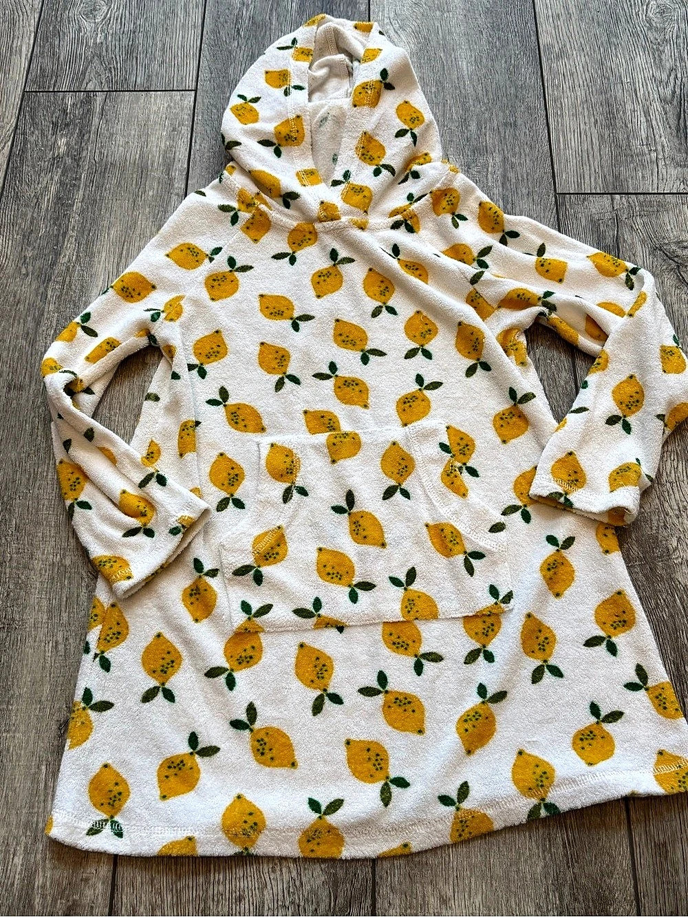 Hanna Andersson Hooded toweling sweatshirt Lemon Print Girls Size 6-7